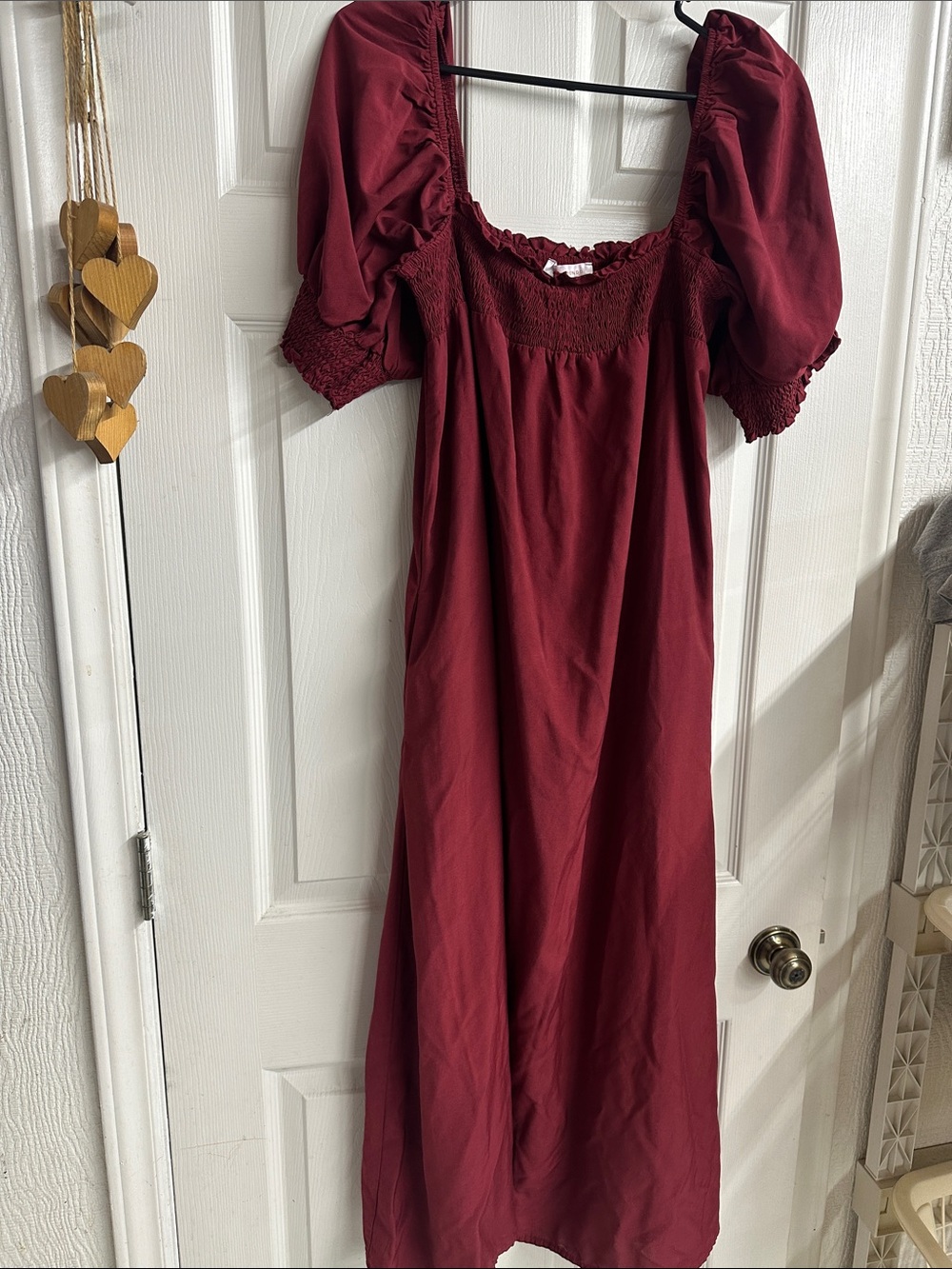 Kirundo Smocked Puff Sleeve Maxi Dress in Wine